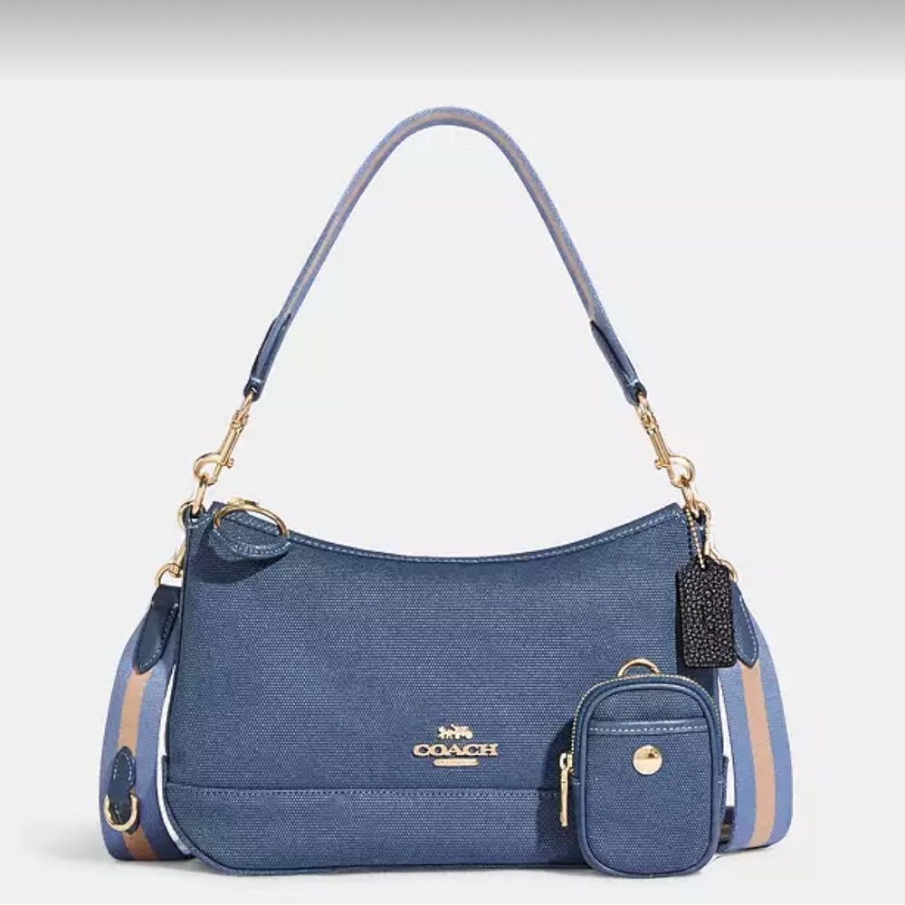 Coach Ellis Shoulder Bag in Gold/Midnight Blue.